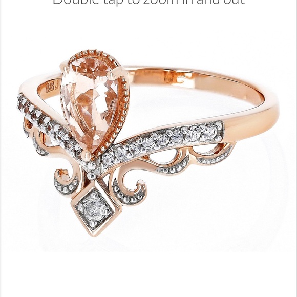 Peach Morganite 10k Rose Gold Diamond Ring 0.71ctw tiara crown princess wedding - Picture 2 of 11